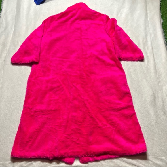 Carol Brent 1960s vintage neon pink robe Barbie flowers fuzzy medium - Picture 3 of 4